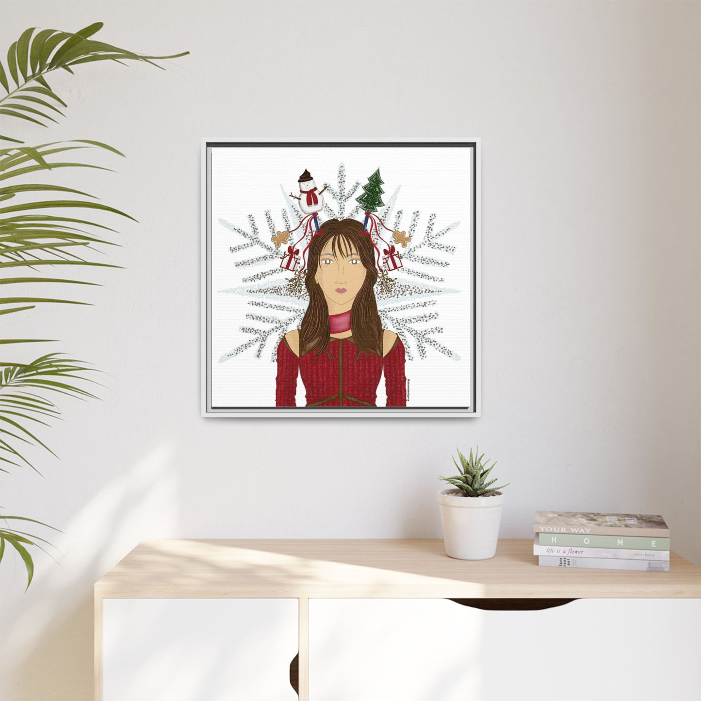 No.45 Girl with the Christmas Cheer Framed Canvas Art Print