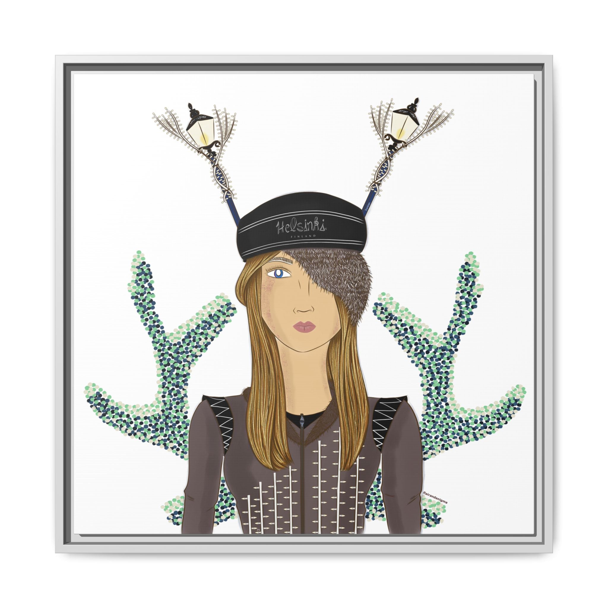 No.33 Girl with the Street Light Lampposts Framed Canvas Art Print