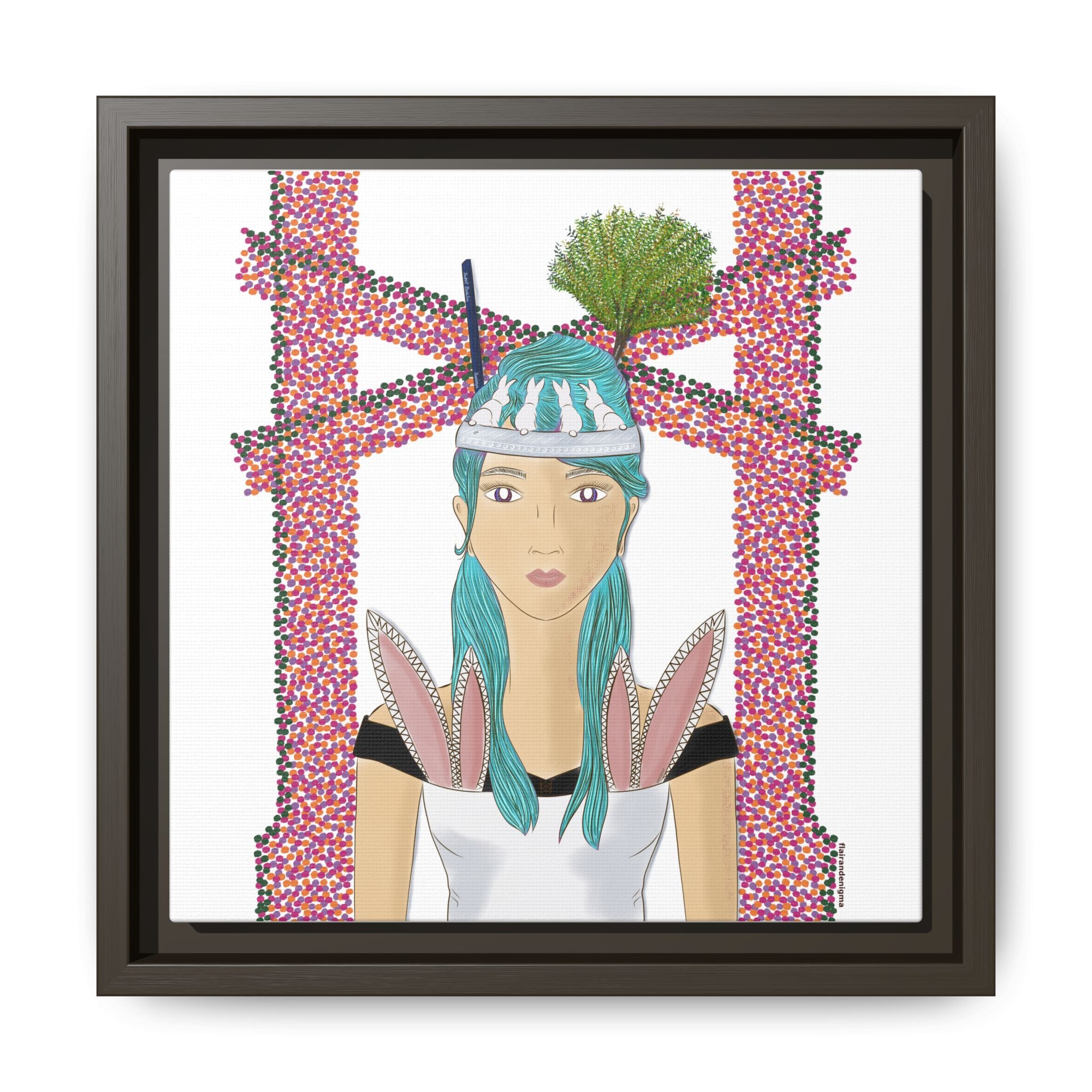 No.40 Girl with the Bunnies Framed Canvas Art Print