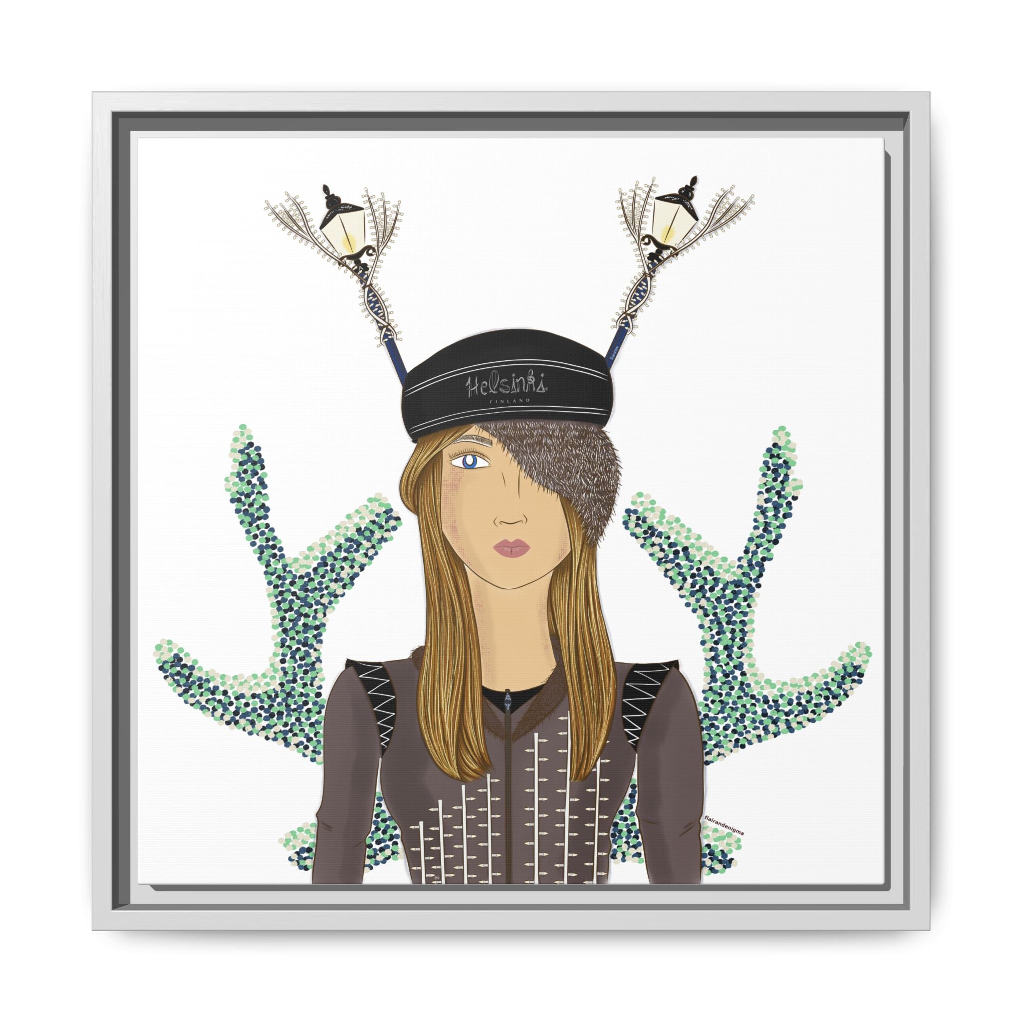 No.33 Girl with the Street Light Lampposts Framed Canvas Art Print