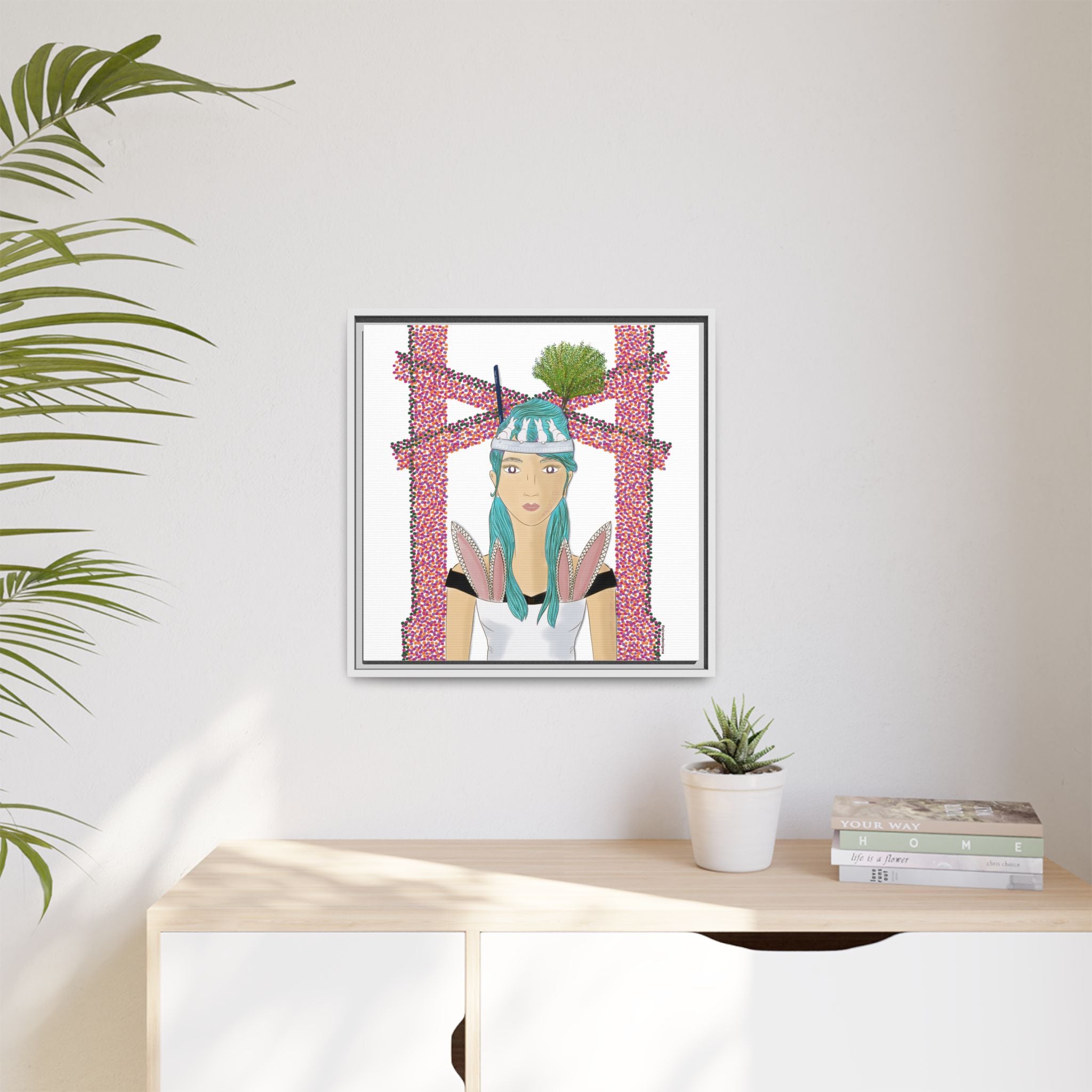 No.40 Girl with the Bunnies Framed Canvas Art Print