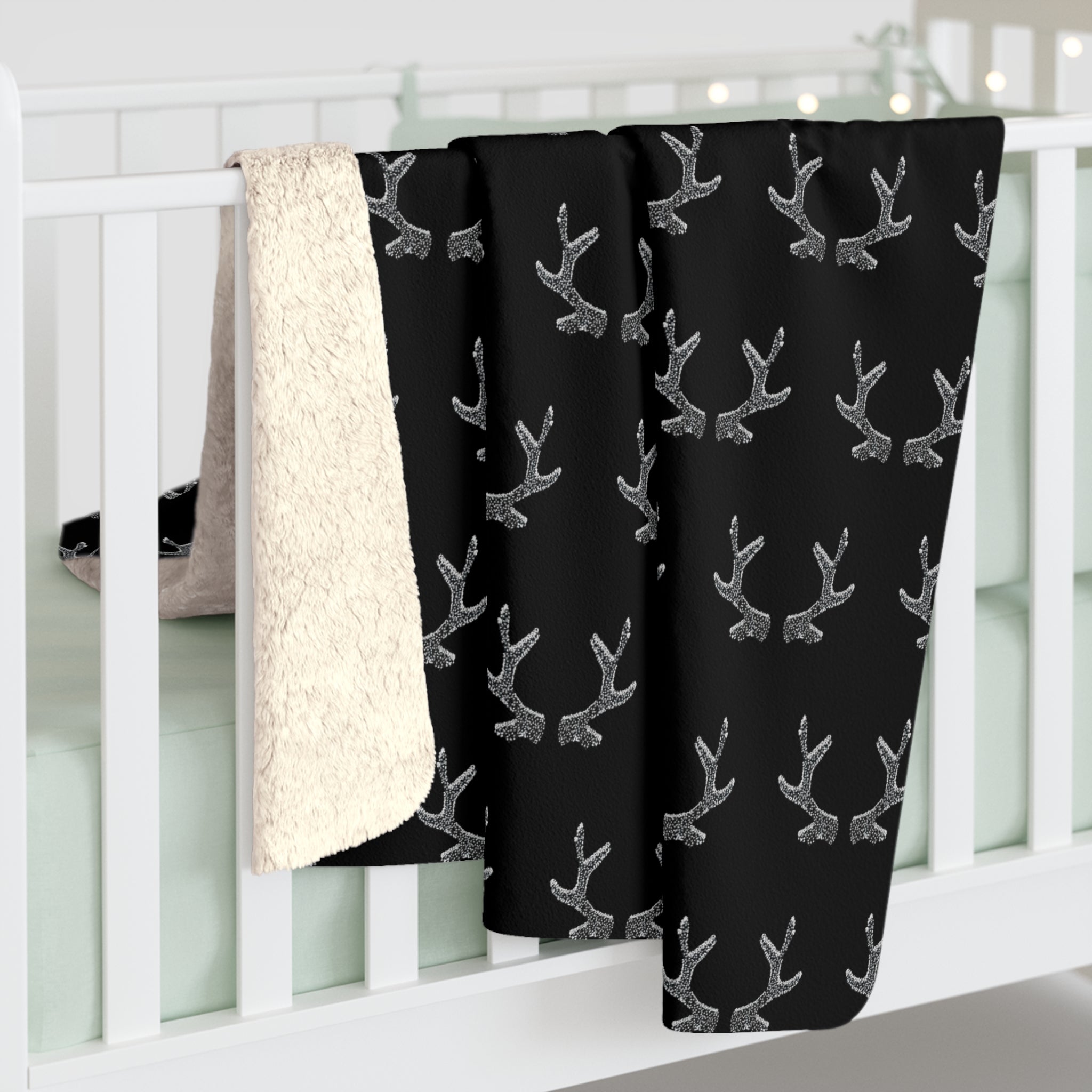 Black Antlers Sherpa Blanket