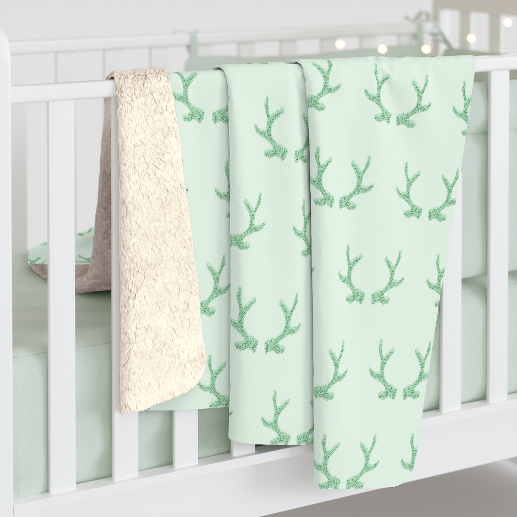 Green Antlers Sherpa Blanket