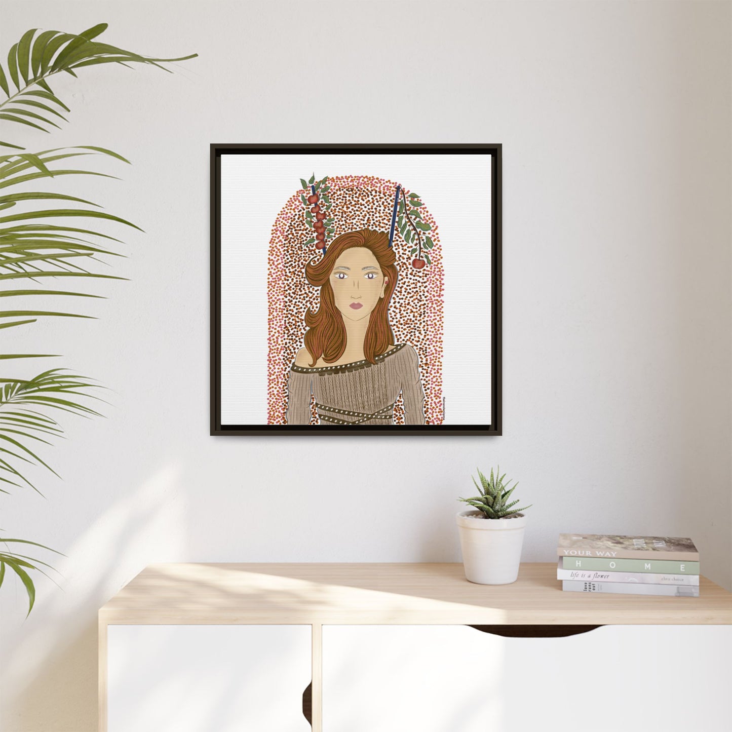 No.44 Girl with the Autumn Apples Framed Canvas Art Print