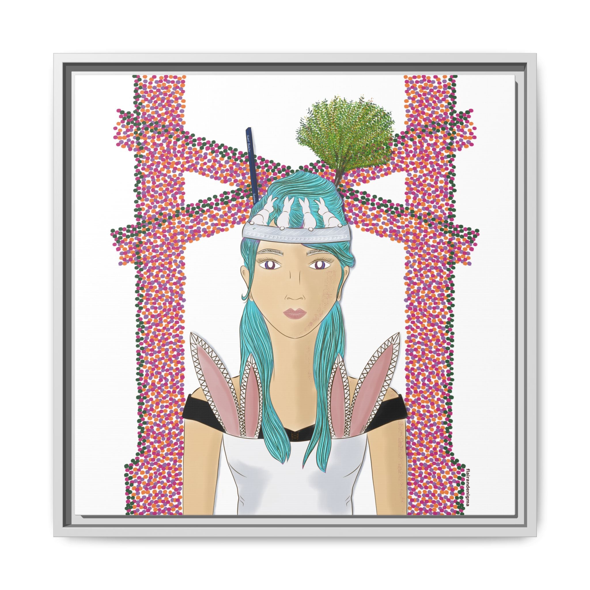 No.40 Girl with the Bunnies Framed Canvas Art Print