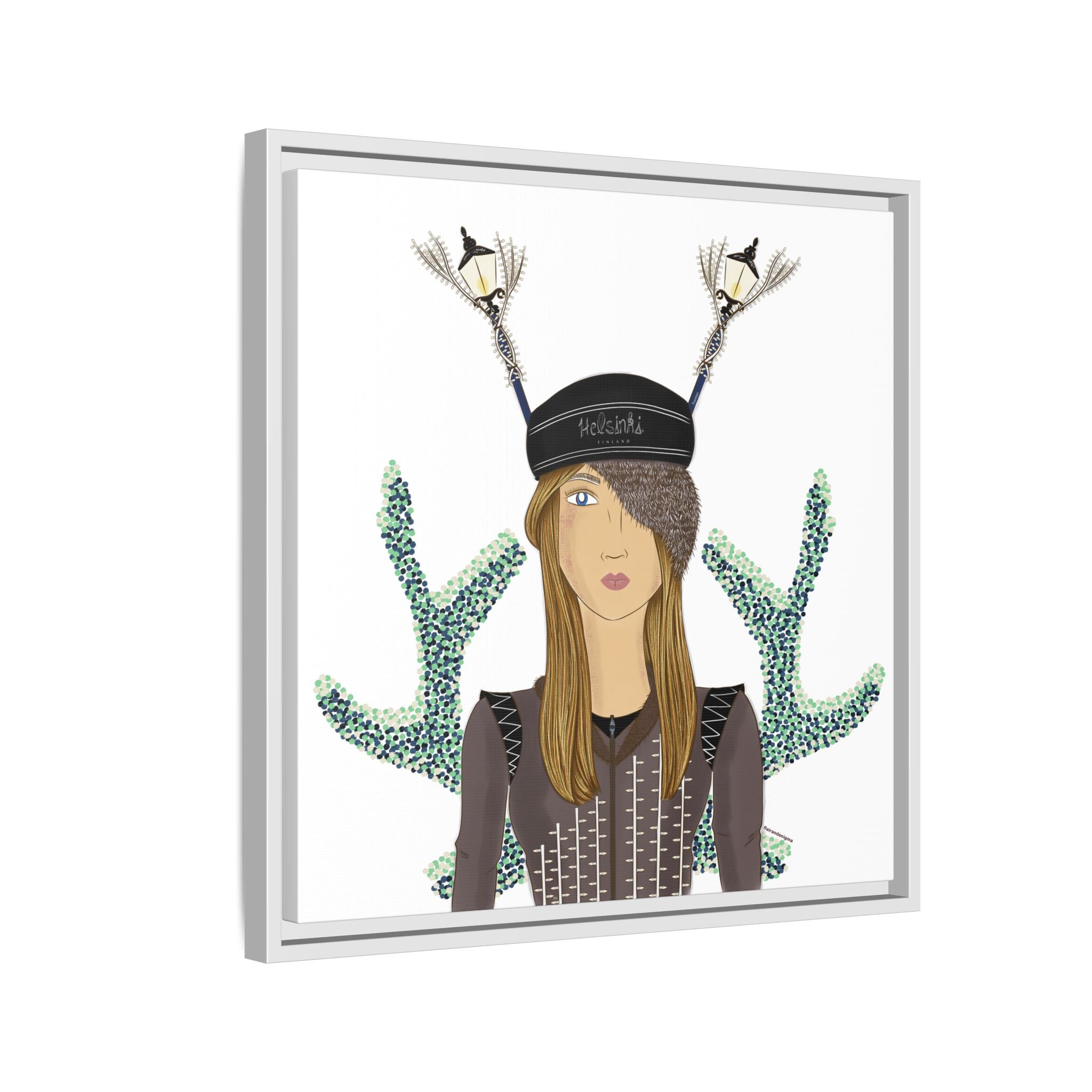 No.33 Girl with the Street Light Lampposts Framed Canvas Art Print