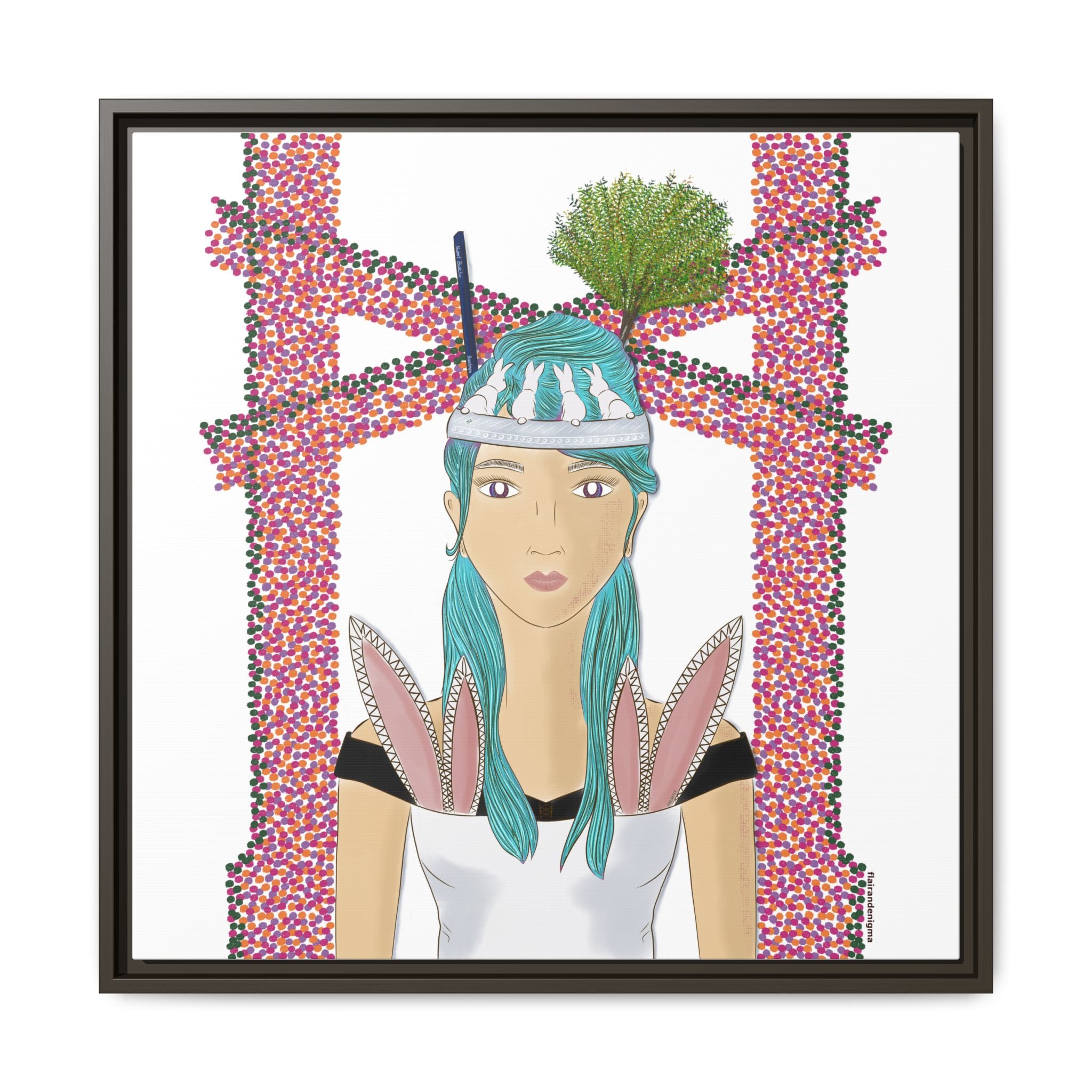 No.40 Girl with the Bunnies Framed Canvas Art Print