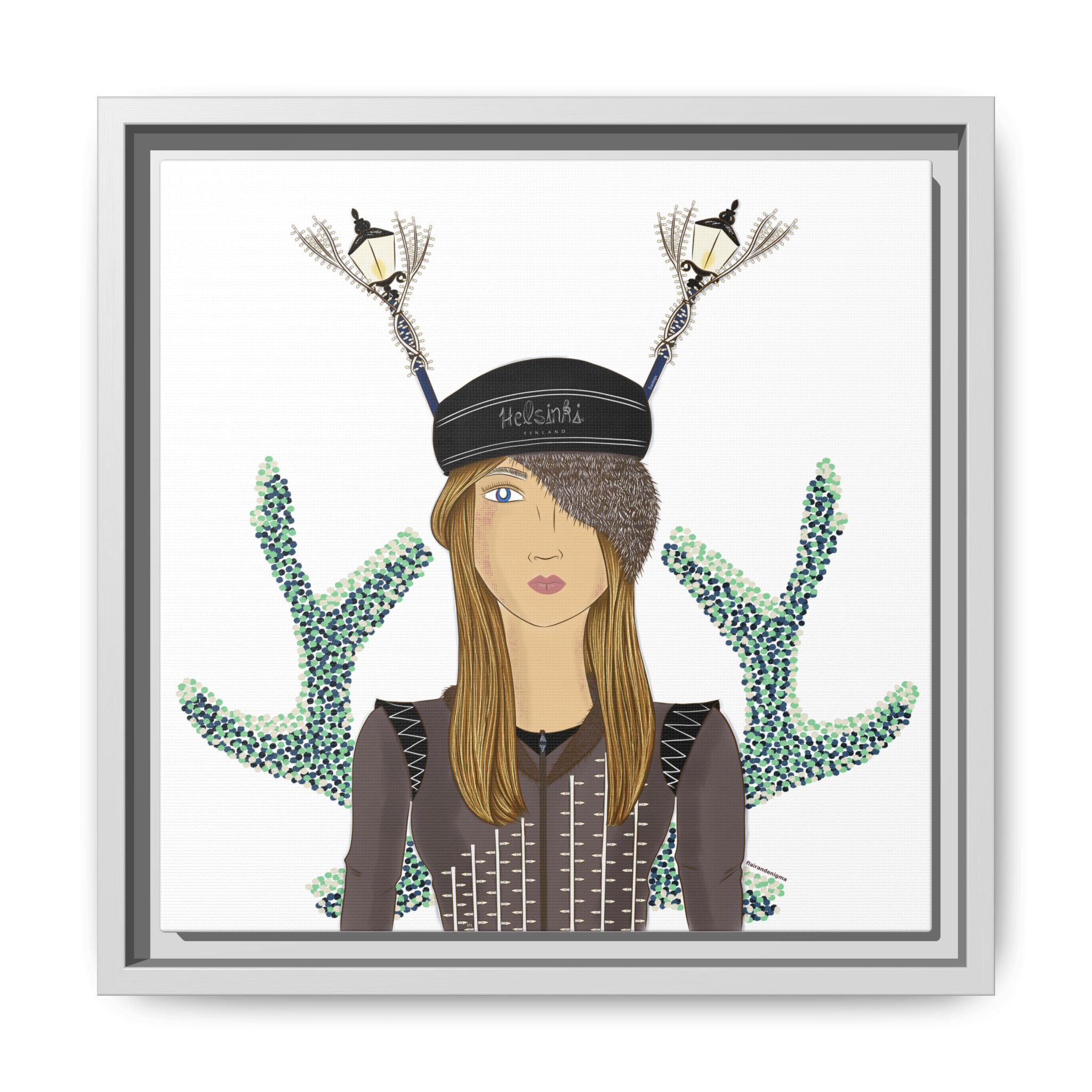 No.33 Girl with the Street Light Lampposts Framed Canvas Art Print