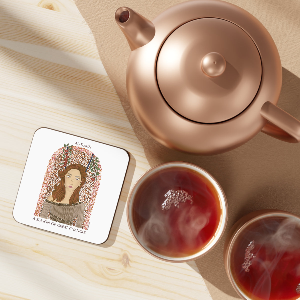 Autumn Apples Hardboard Back Coaster