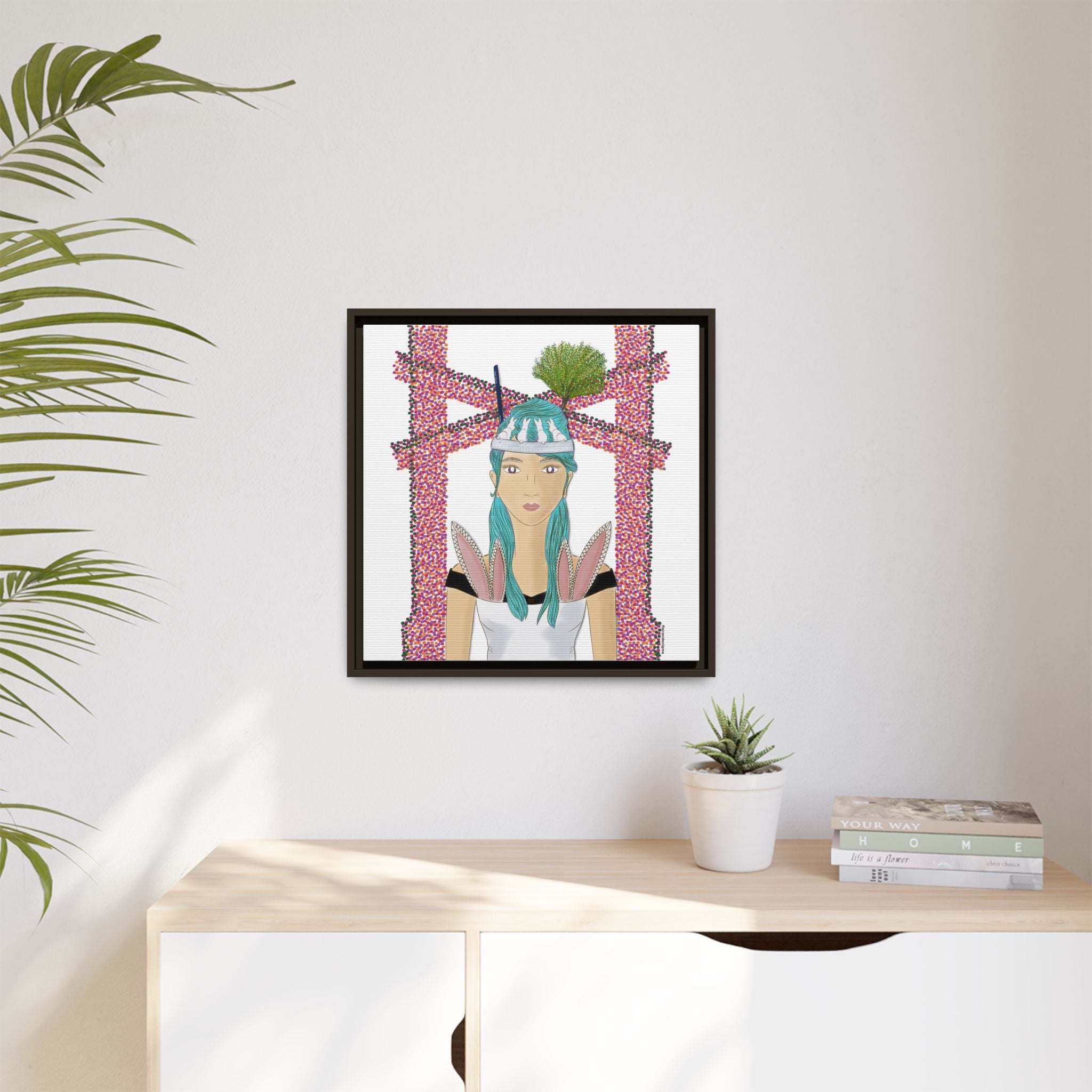 No.40 Girl with the Bunnies Framed Canvas Art Print