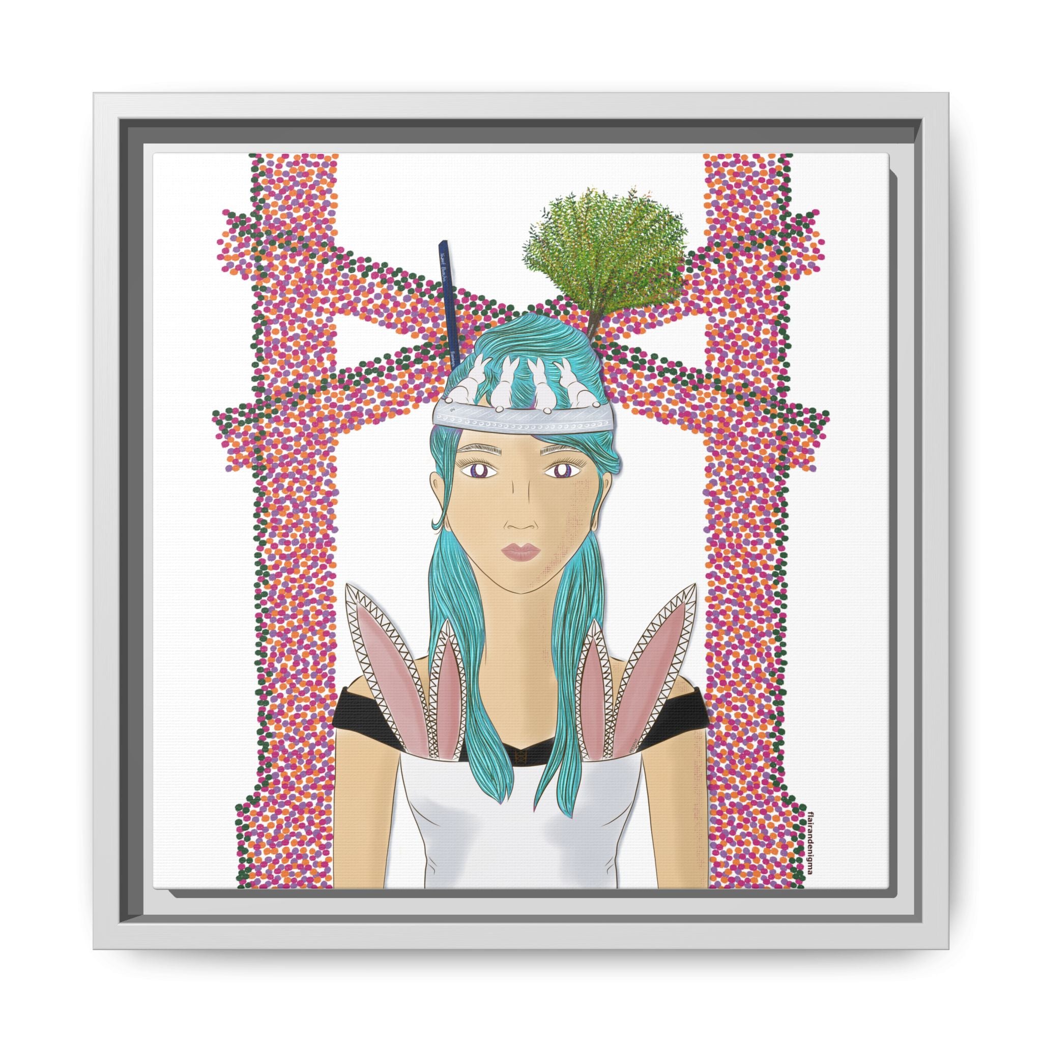 No.40 Girl with the Bunnies Framed Canvas Art Print