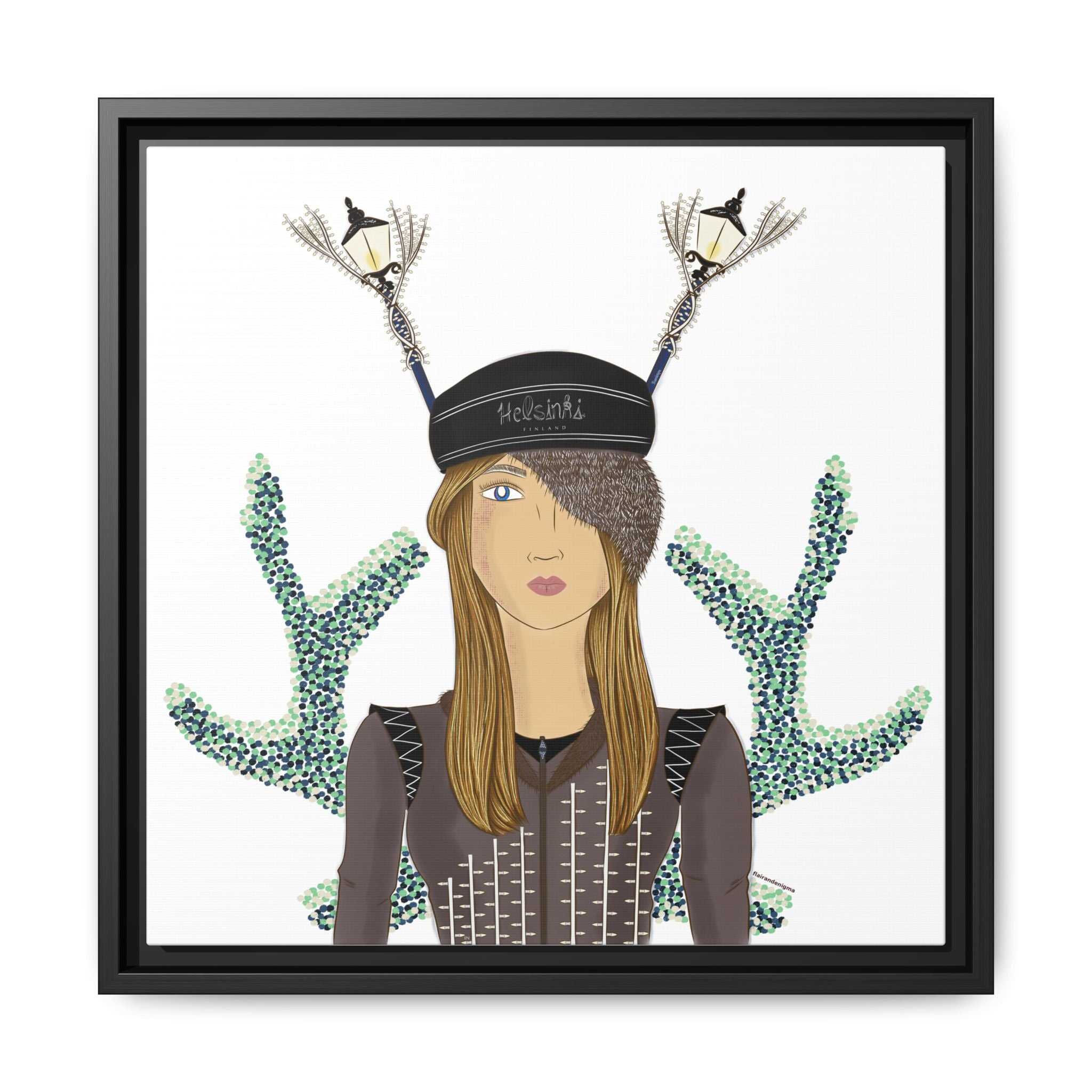 No.33 Girl with the Street Light Lampposts Framed Canvas Art Print