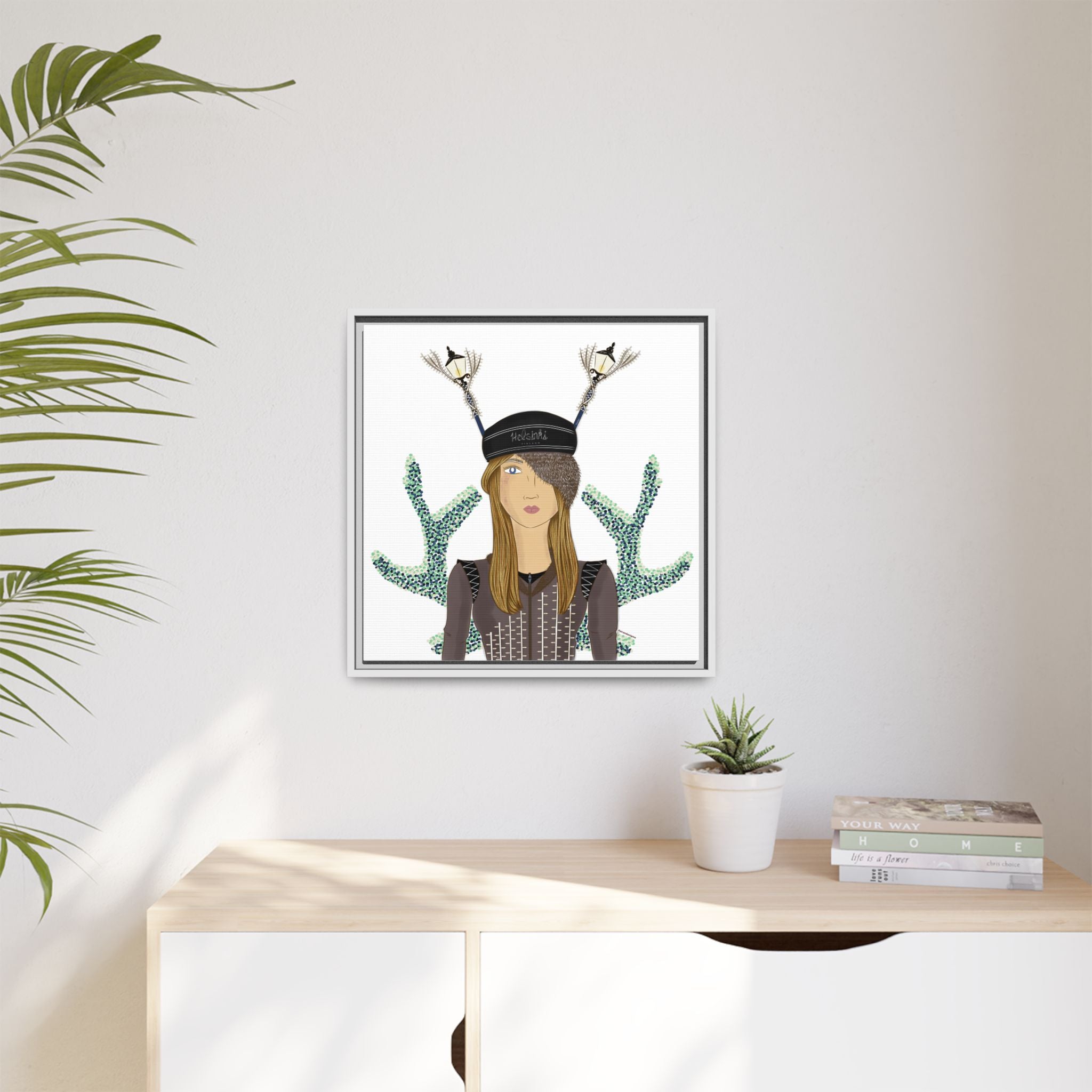 No.33 Girl with the Street Light Lampposts Framed Canvas Art Print