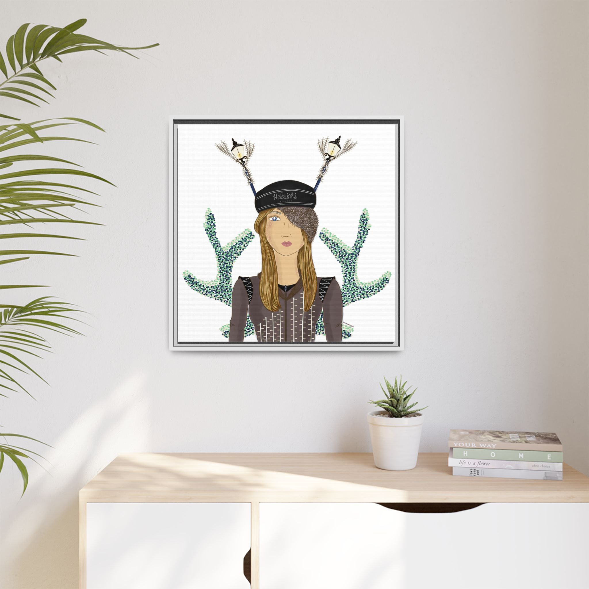 No.33 Girl with the Street Light Lampposts Framed Canvas Art Print