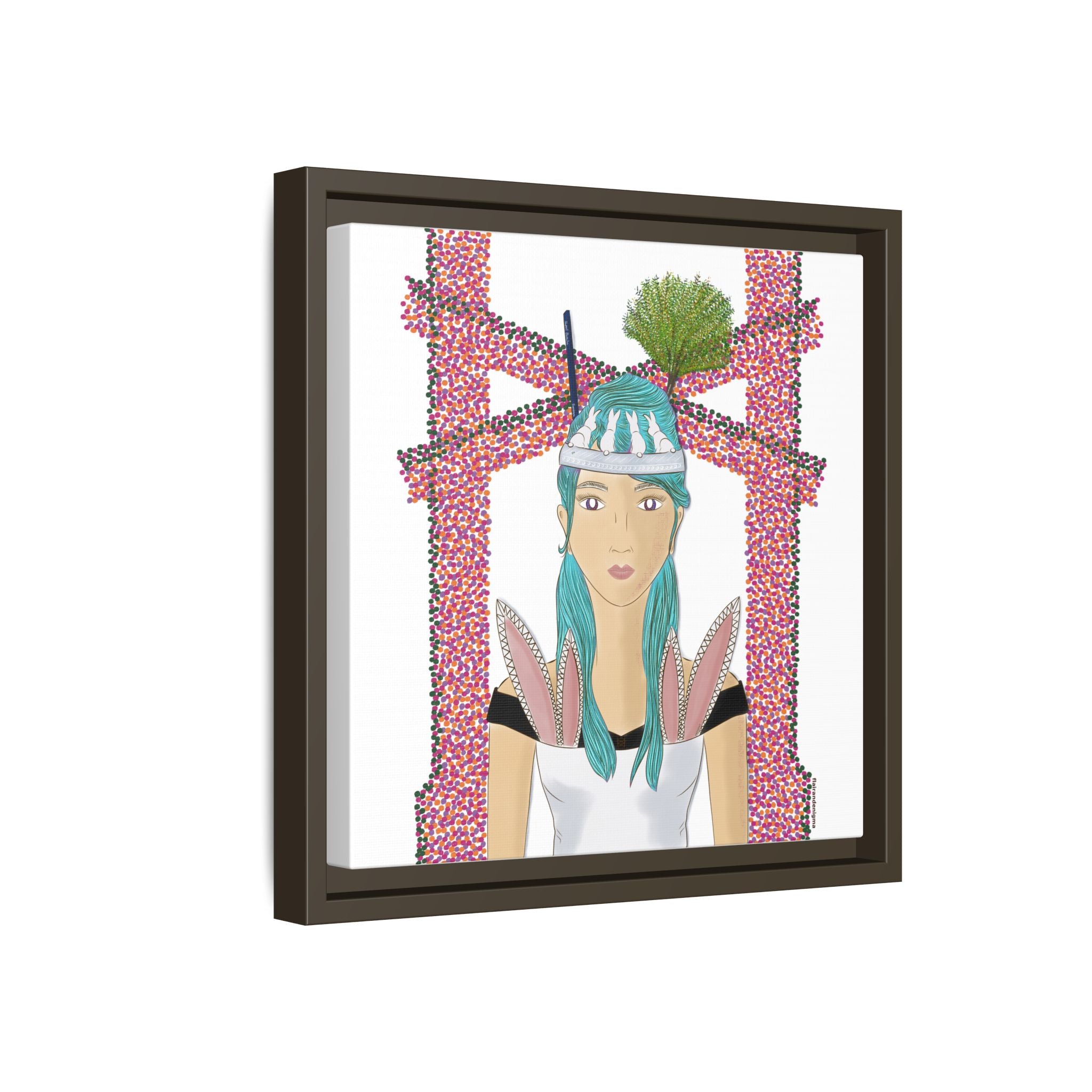 No.40 Girl with the Bunnies Framed Canvas Art Print