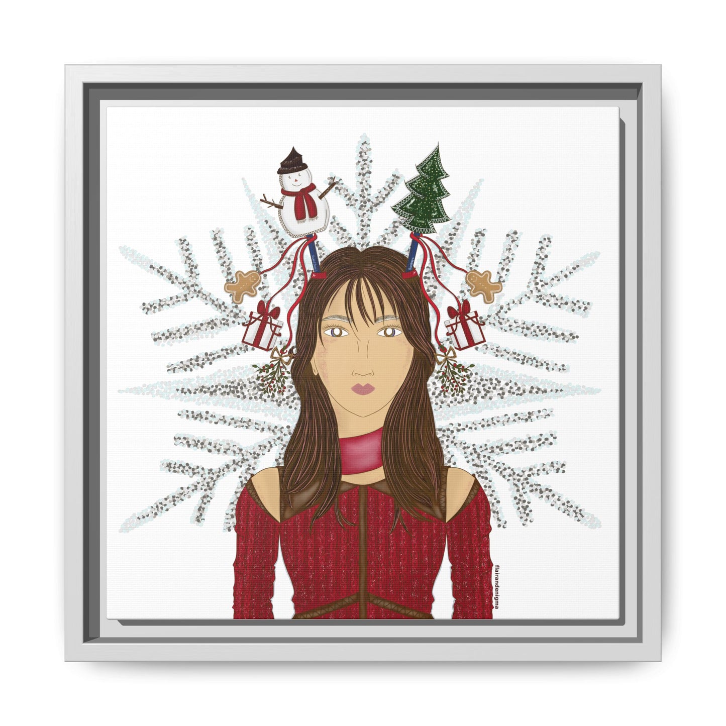 No.45 Girl with the Christmas Cheer Framed Canvas Art Print