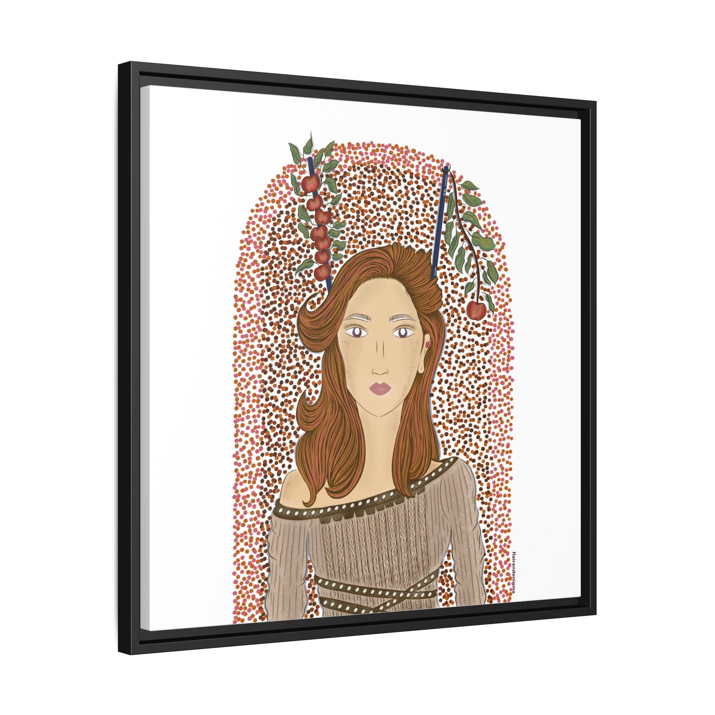 No.44 Girl with the Autumn Apples Framed Canvas Art Print