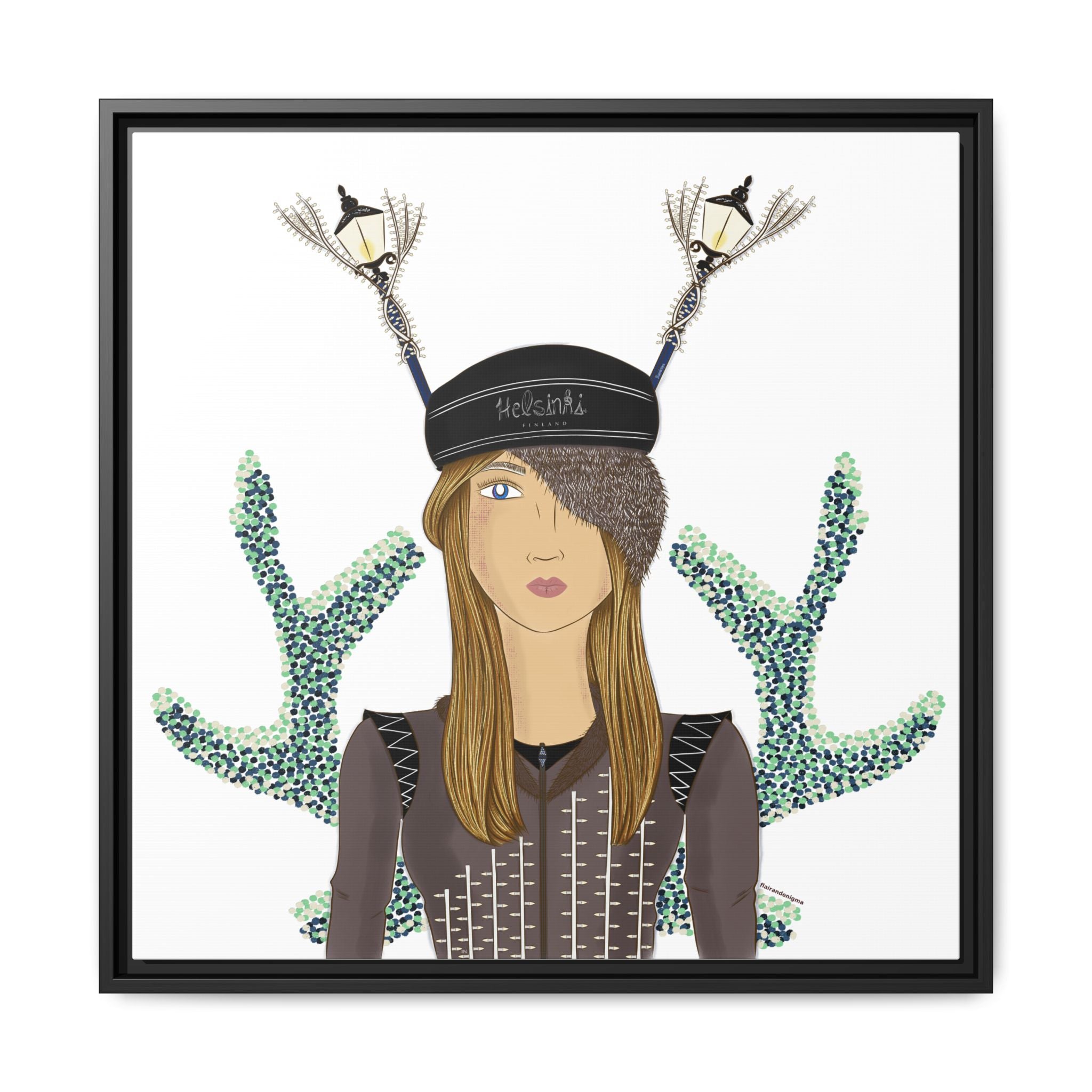 No.33 Girl with the Street Light Lampposts Framed Canvas Art Print