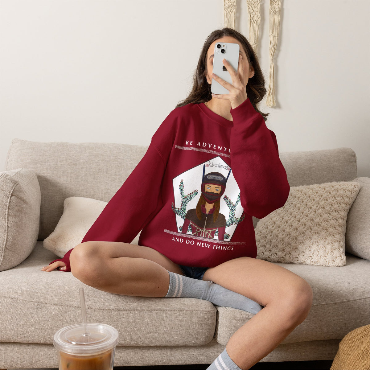 Adventurous Crewneck Sweatshirt — "Be Adventurous and Do New Things" Graphic Pullover
