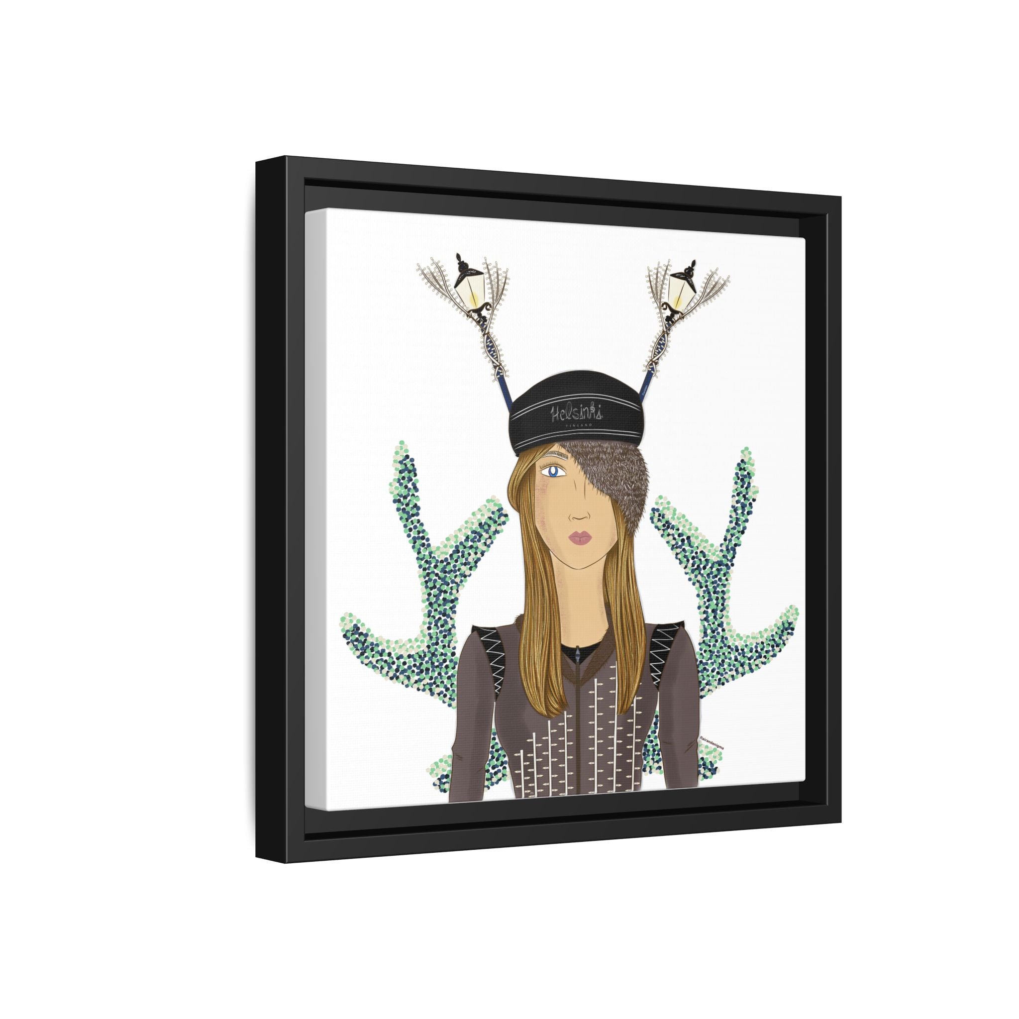 No.33 Girl with the Street Light Lampposts Framed Canvas Art Print