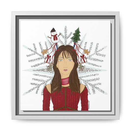 No.45 Girl with the Christmas Cheer Framed Canvas Art Print