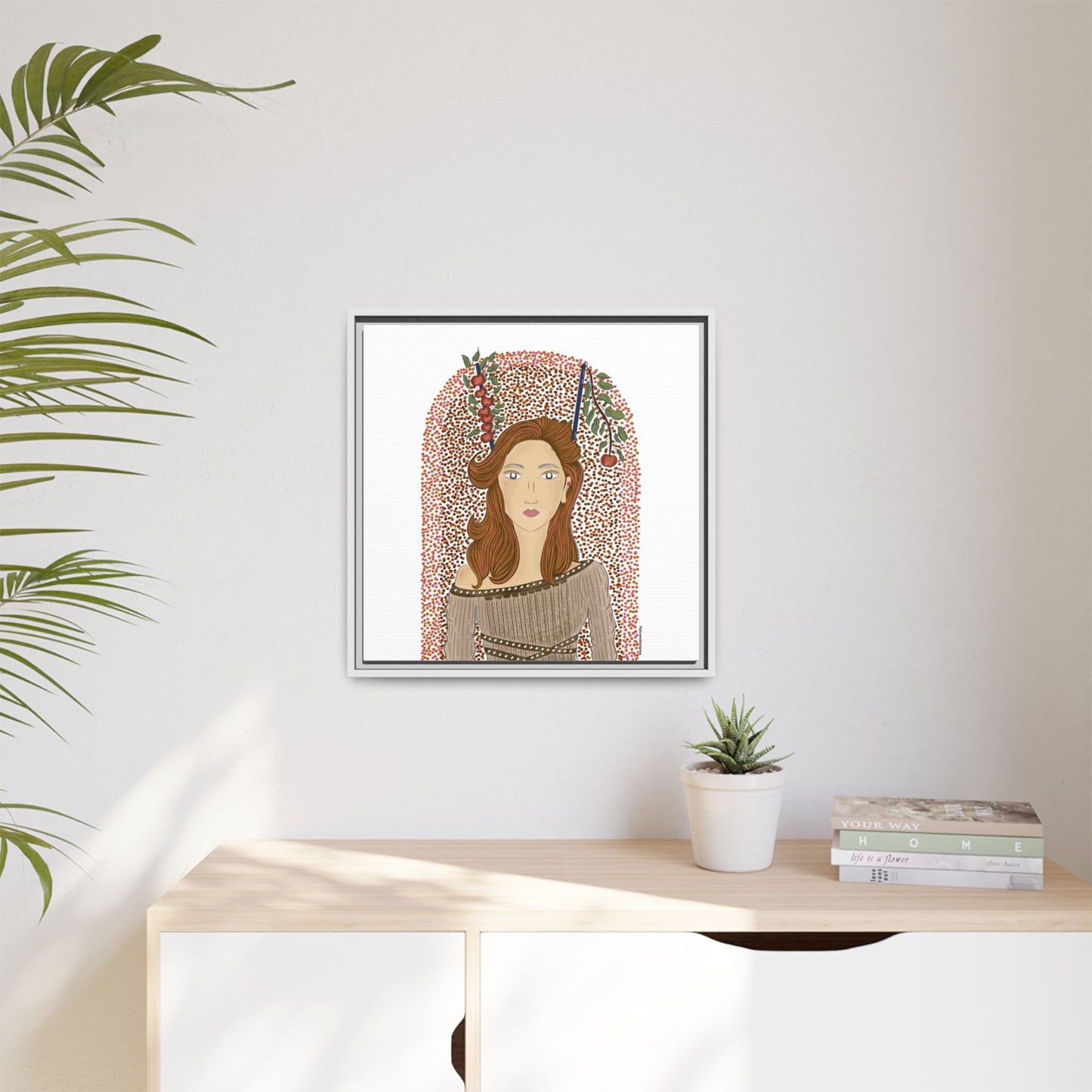 No.44 Girl with the Autumn Apples Framed Canvas Art Print
