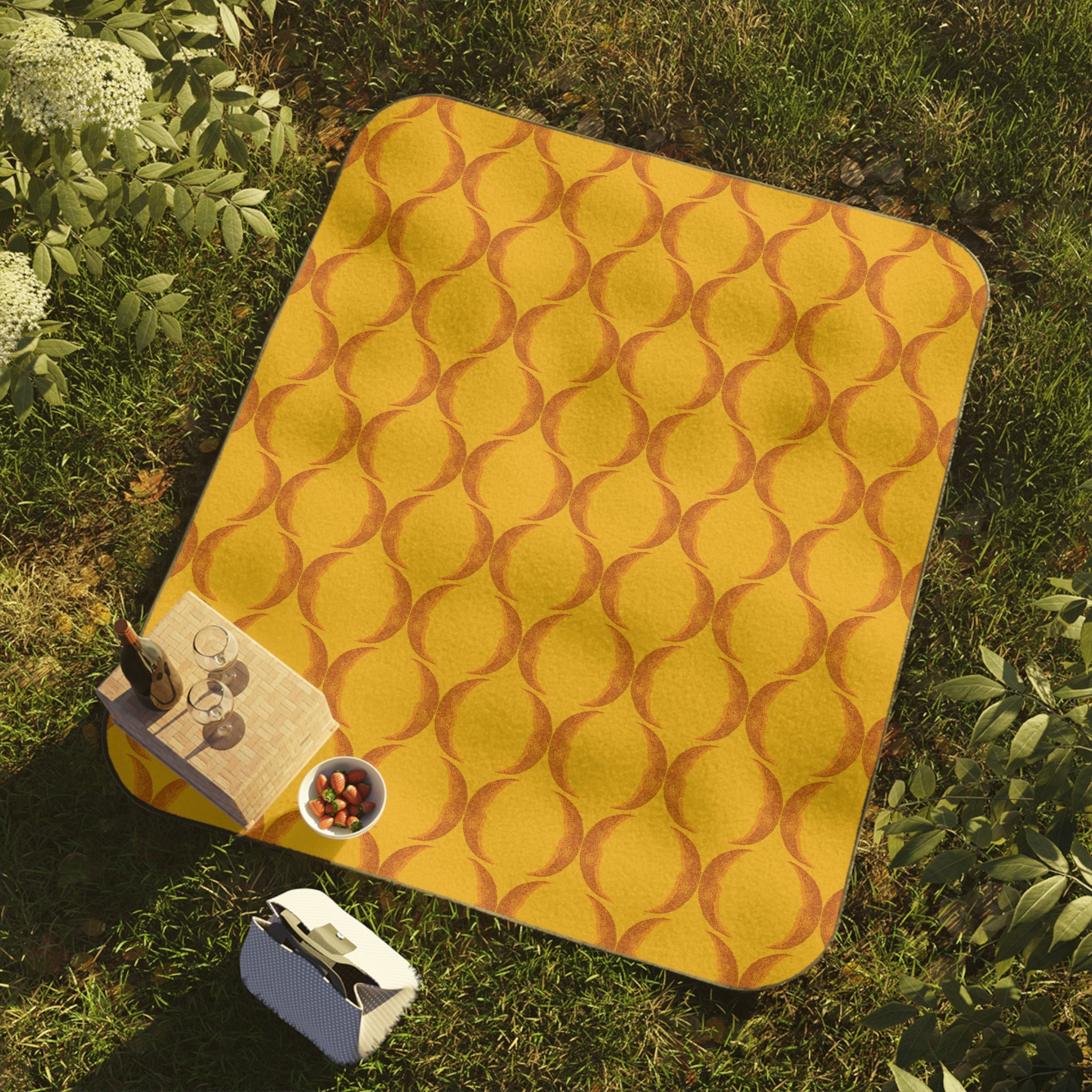Orange Crescent Moon Picnic Blanket