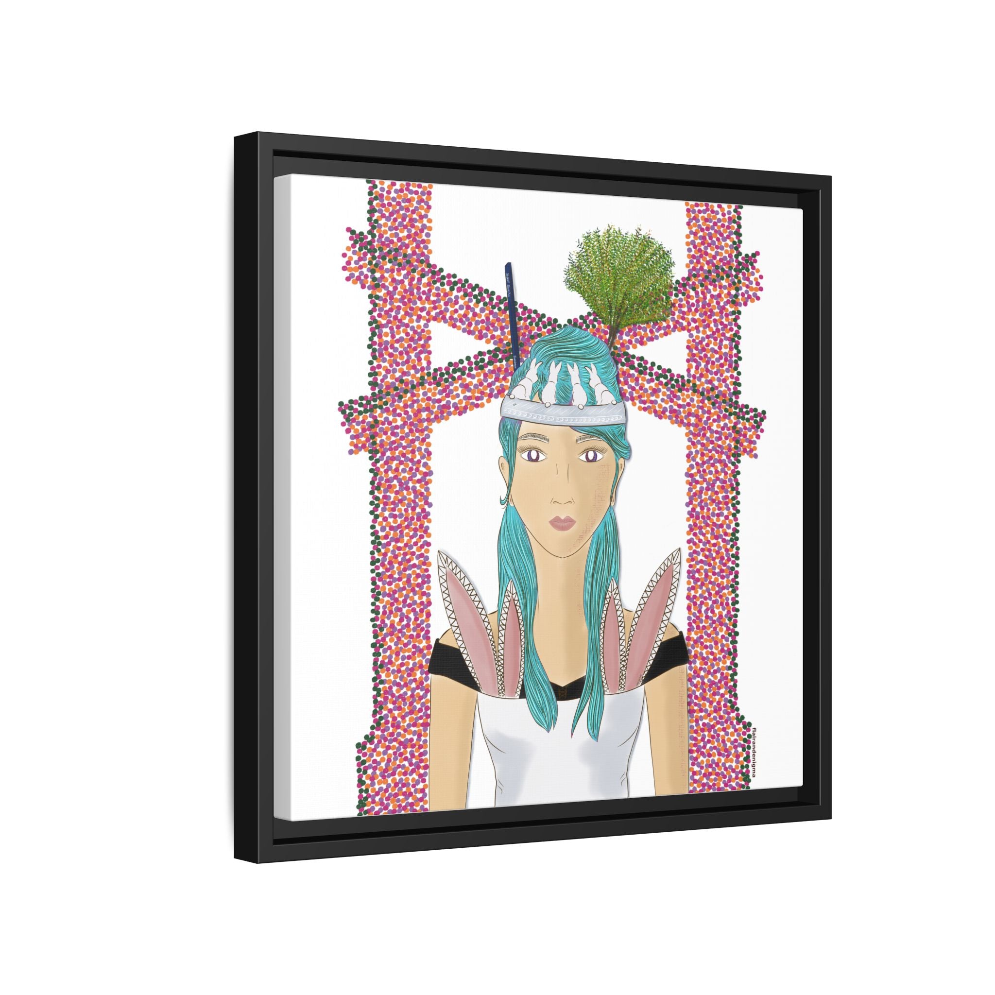 No.40 Girl with the Bunnies Framed Canvas Art Print
