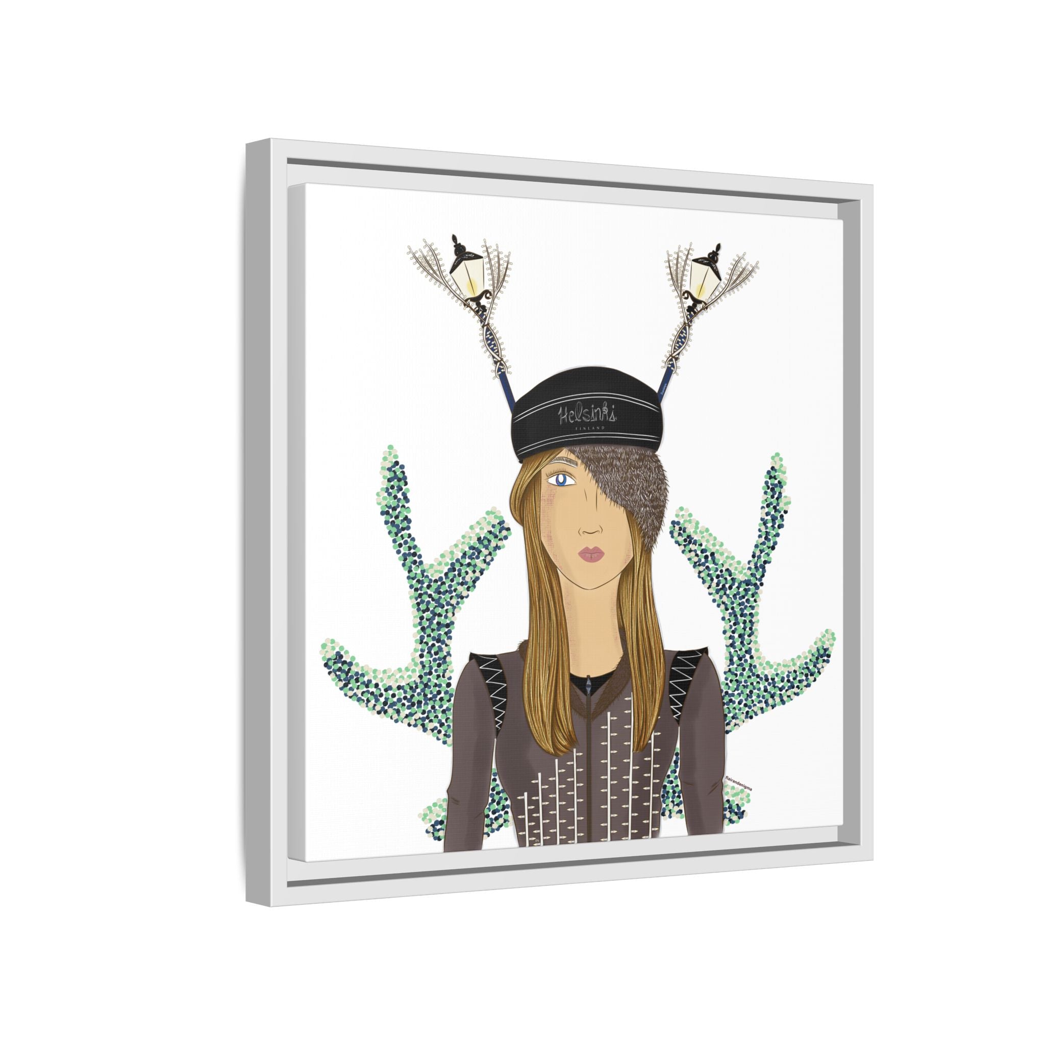 No.33 Girl with the Street Light Lampposts Framed Canvas Art Print