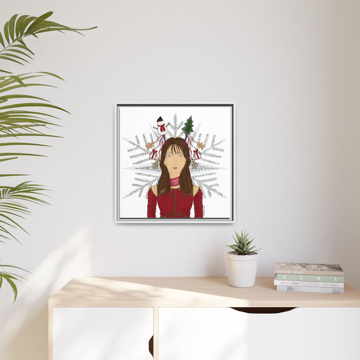No.45 Girl with the Christmas Cheer Framed Canvas Art Print
