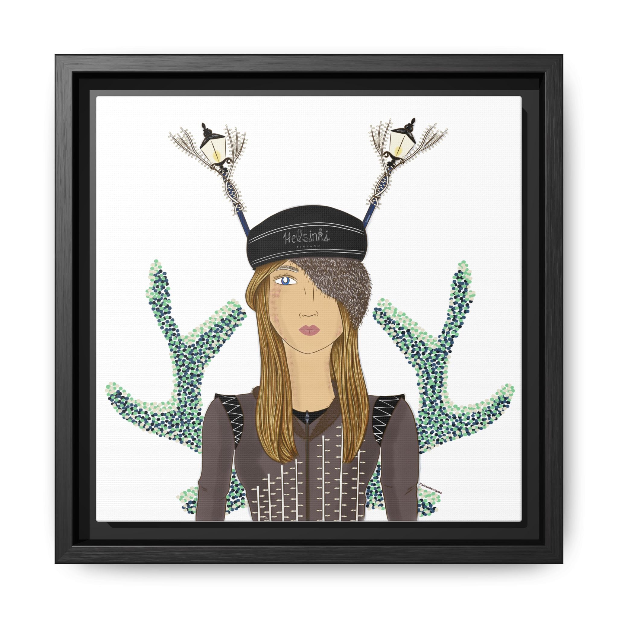 No.33 Girl with the Street Light Lampposts Framed Canvas Art Print