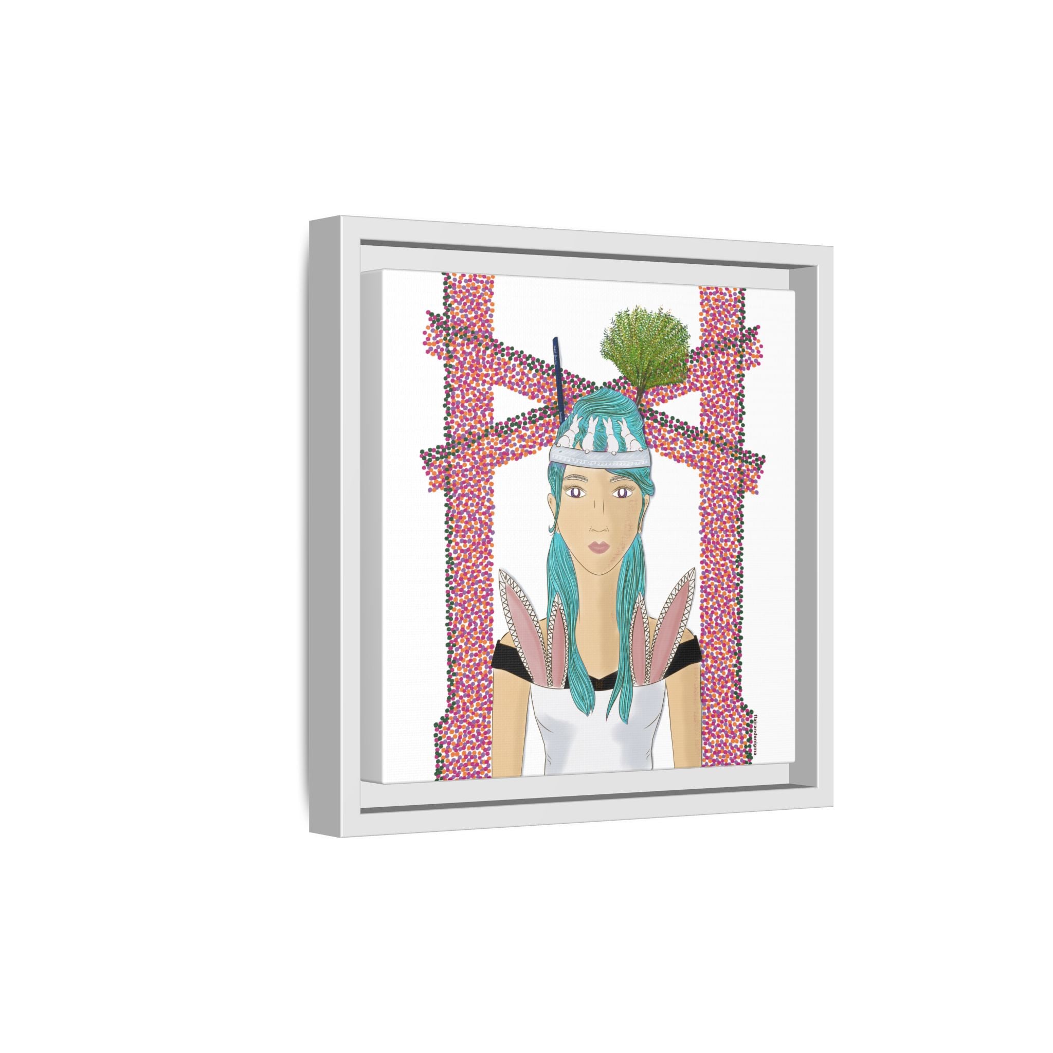 No.40 Girl with the Bunnies Framed Canvas Art Print