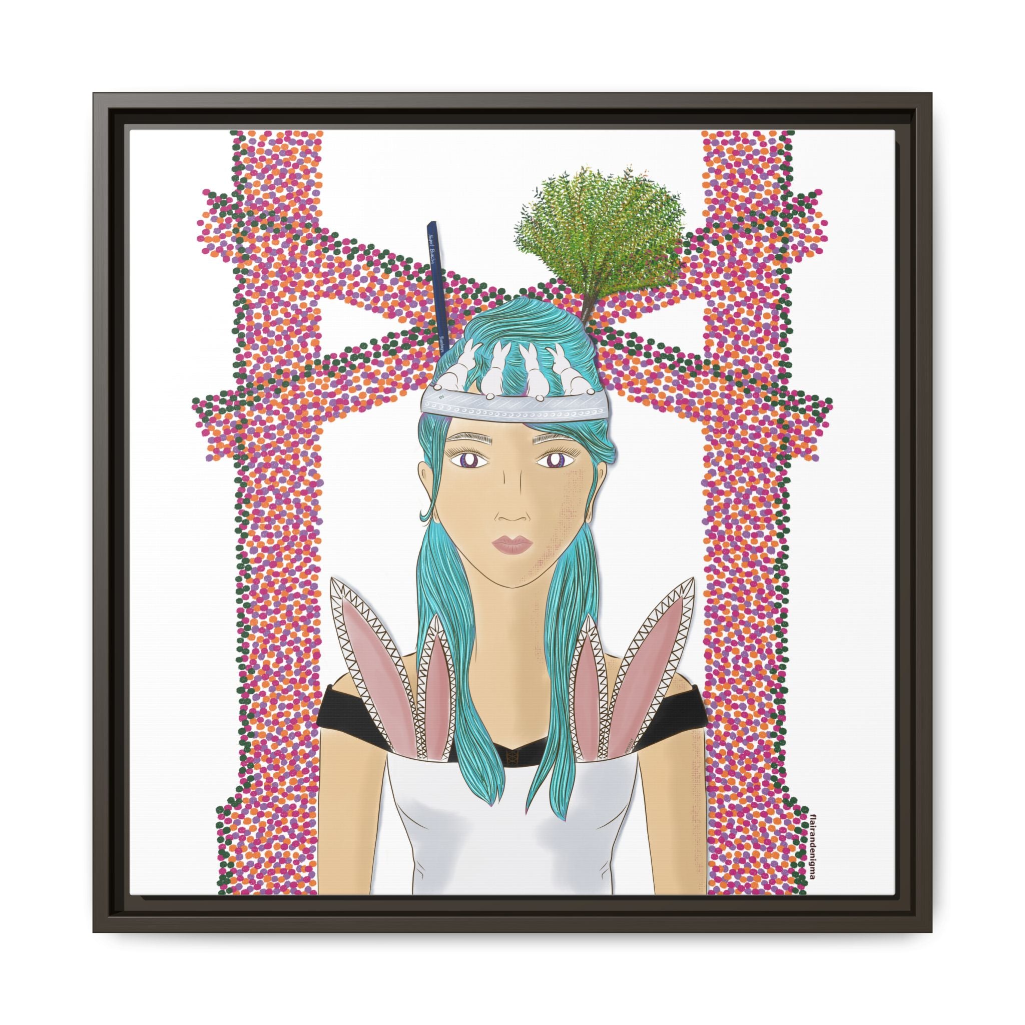 No.40 Girl with the Bunnies Framed Canvas Art Print