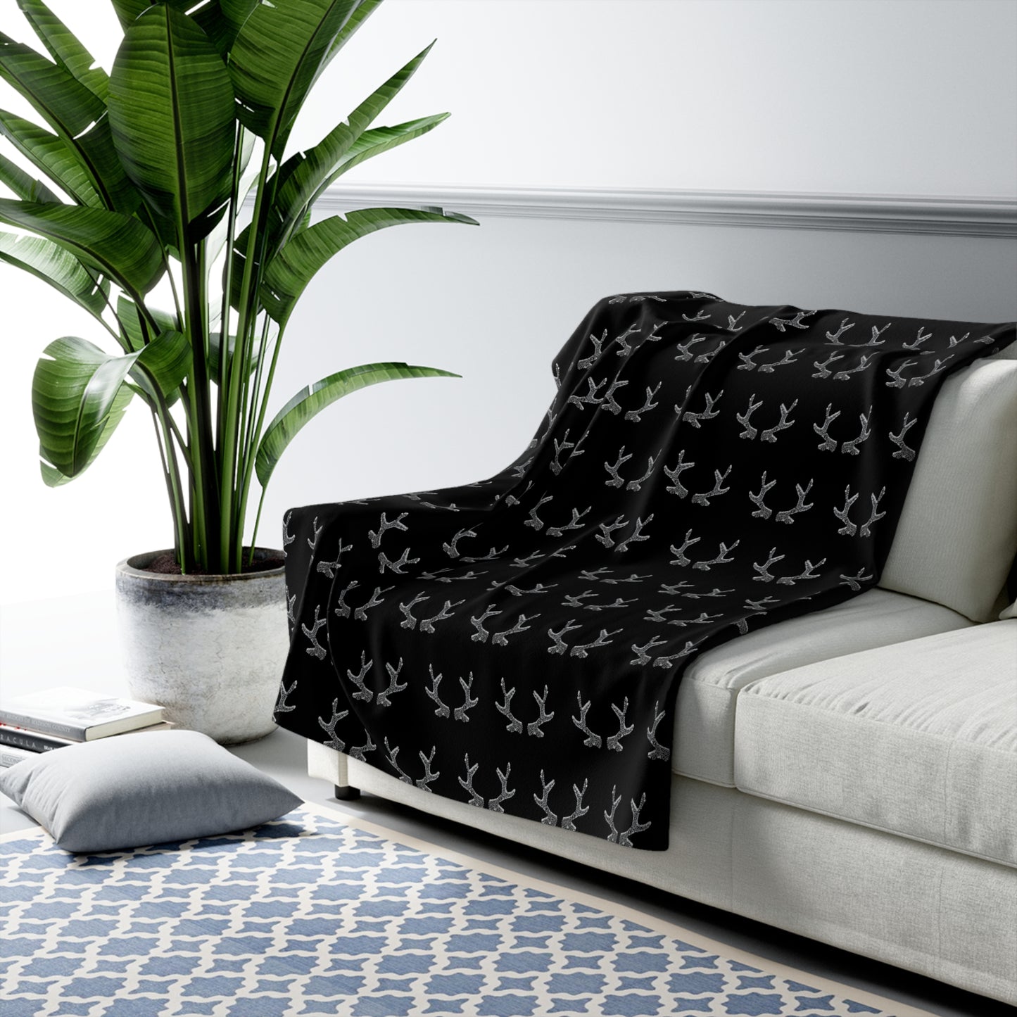 Black Antlers Sherpa Blanket